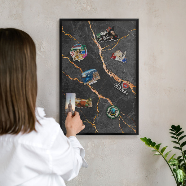 Vacation magnet board with a black frame Marble ribbons