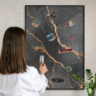 Vacation magnet board with a black frame Marble ribbons