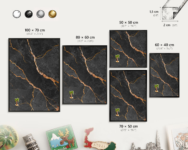 Vacation magnet board with a black frame Marble ribbons