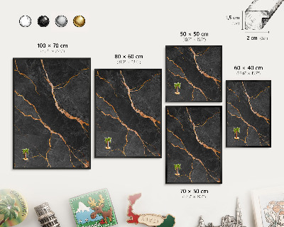 Vacation magnet board with a black frame Marble ribbons