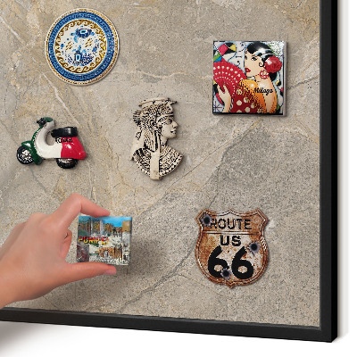 Metal wall board for magnets in a black frame Beige stone