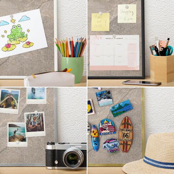 Metal wall board for magnets in a black frame Beige stone