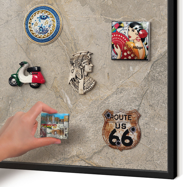 Metal wall board for magnets in a black frame Beige stone