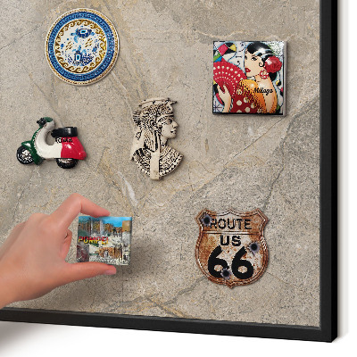 Metal wall board for magnets in a black frame Beige stone