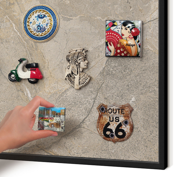 Metal wall board for magnets in a black frame Beige stone