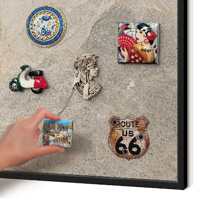 Metal wall board for magnets in a black frame Beige stone