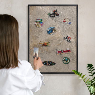 Metal wall board for magnets in a black frame Beige stone