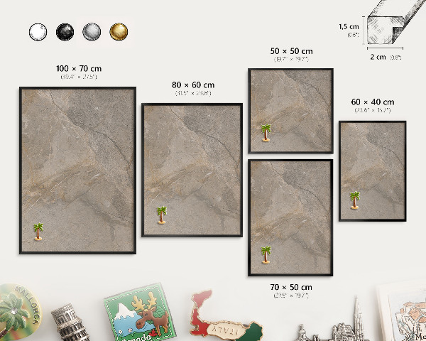 Metal wall board for magnets in a black frame Beige stone