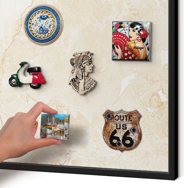 Vacation magnet board with a black frame Delicate marble