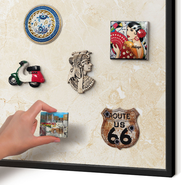 Vacation magnet board with a black frame Delicate marble