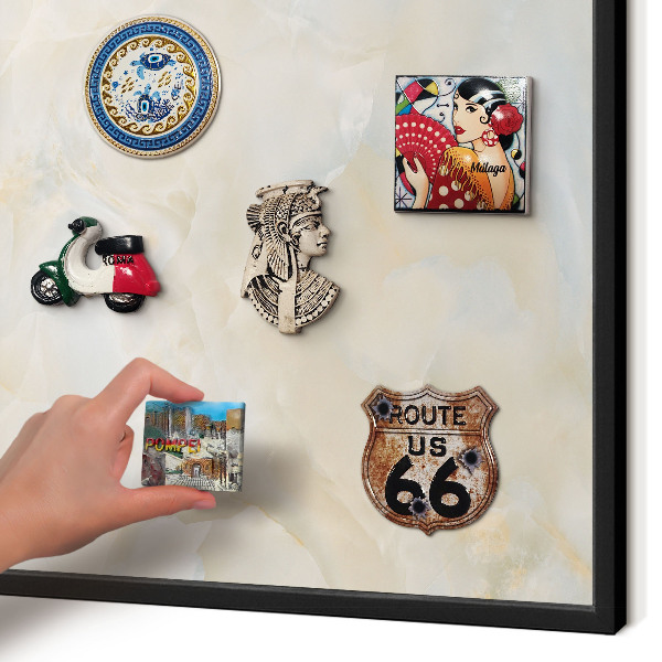 Metal wall board for magnets in a black frame Subtle elegance