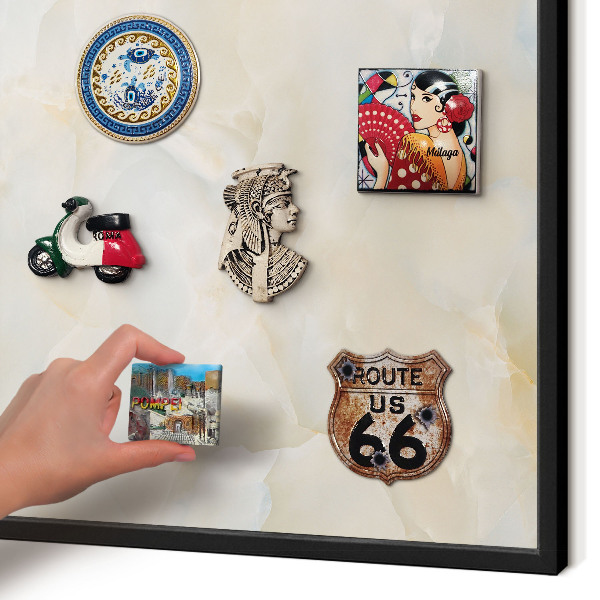Metal wall board for magnets in a black frame Subtle elegance