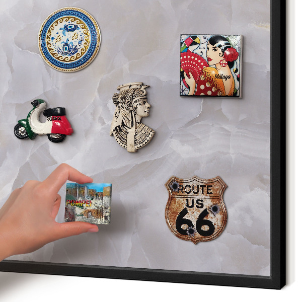 Vacation magnet board with a black frame Gray elegance