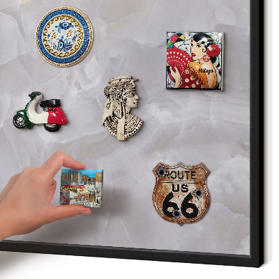 Vacation magnet board with a black frame Gray elegance