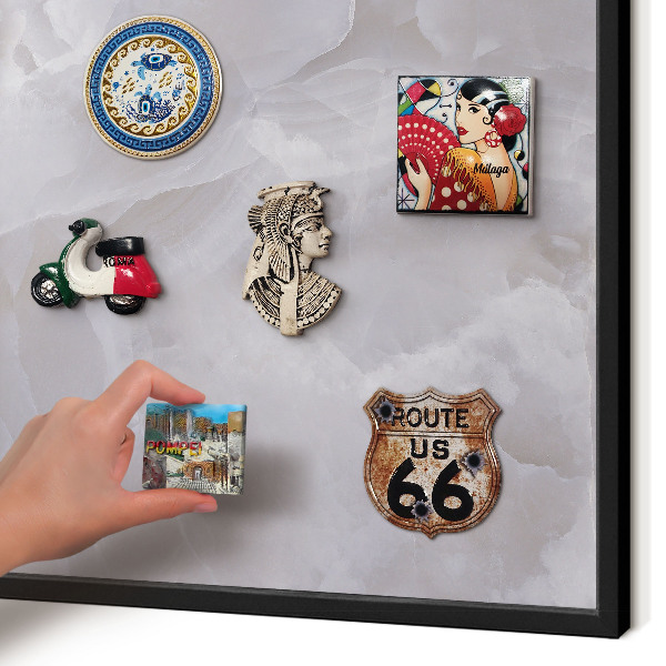 Vacation magnet board with a black frame Gray elegance