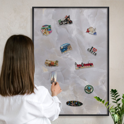 Vacation magnet board with a black frame Gray elegance