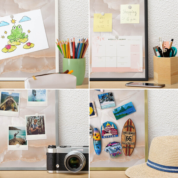 Metal wall board for magnets in a black frame Subtle waves