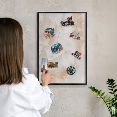 Metal wall board for magnets in a black frame Subtle waves