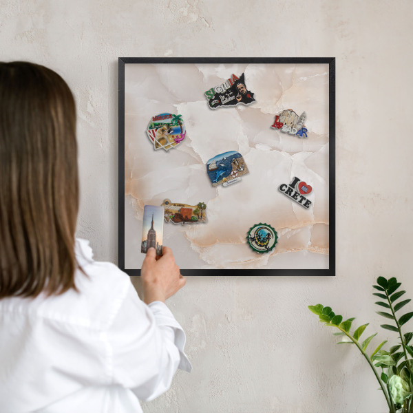 Metal wall board for magnets in a black frame Subtle waves