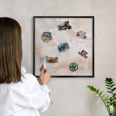 Metal wall board for magnets in a black frame Subtle waves