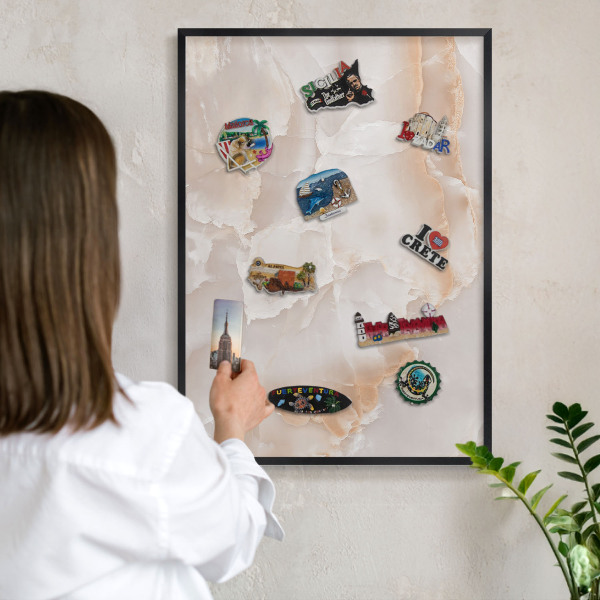 Metal wall board for magnets in a black frame Subtle waves