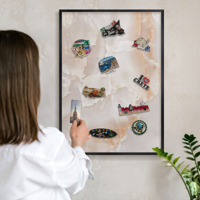 Metal wall board for magnets in a black frame Subtle waves