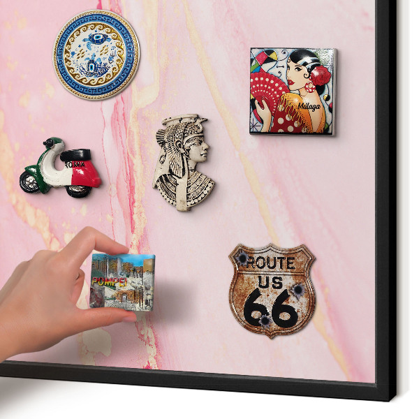 Vacation magnet board with a black frame Pink elegance