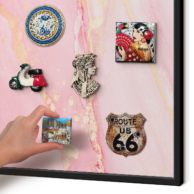 Vacation magnet board with a black frame Pink elegance