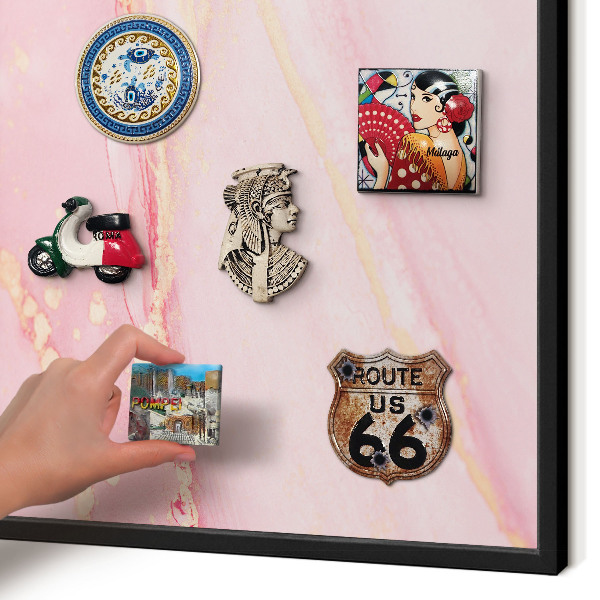 Vacation magnet board with a black frame Pink elegance