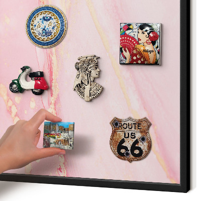 Vacation magnet board with a black frame Pink elegance