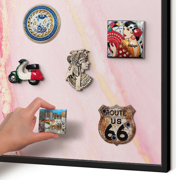 Vacation magnet board with a black frame Pink elegance