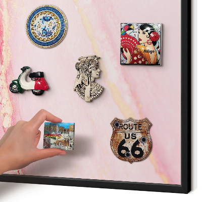 Vacation magnet board with a black frame Pink elegance