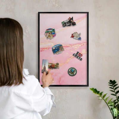 Vacation magnet board with a black frame Pink elegance