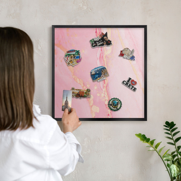 Vacation magnet board with a black frame Pink elegance