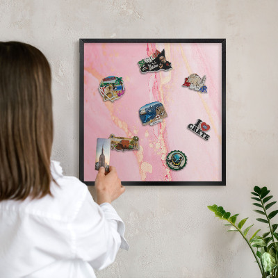 Vacation magnet board with a black frame Pink elegance