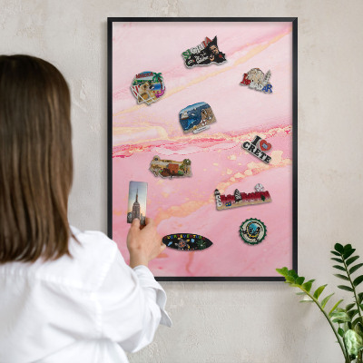 Vacation magnet board with a black frame Pink elegance