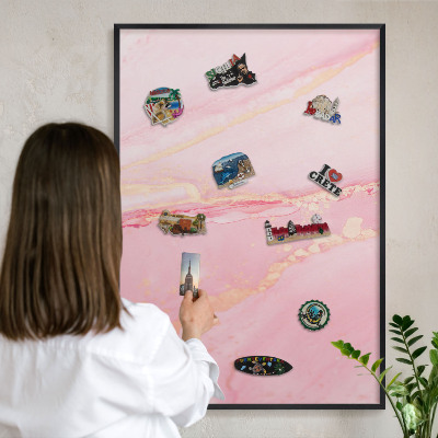 Vacation magnet board with a black frame Pink elegance