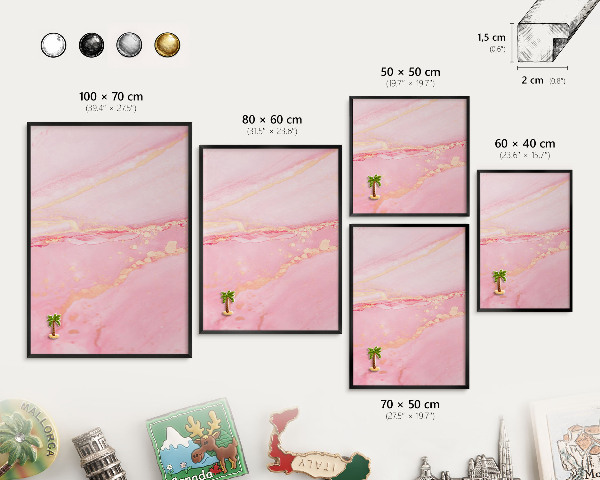 Vacation magnet board with a black frame Pink elegance
