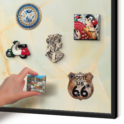 Metal wall board for magnets in a black frame Marble elegance