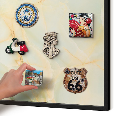Metal wall board for magnets in a black frame Marble elegance