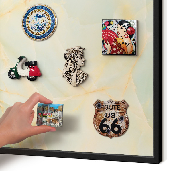 Metal wall board for magnets in a black frame Marble elegance
