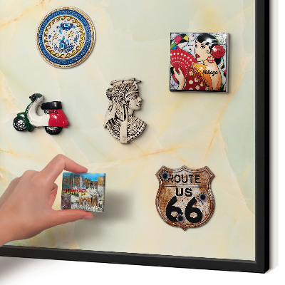 Metal wall board for magnets in a black frame Marble elegance