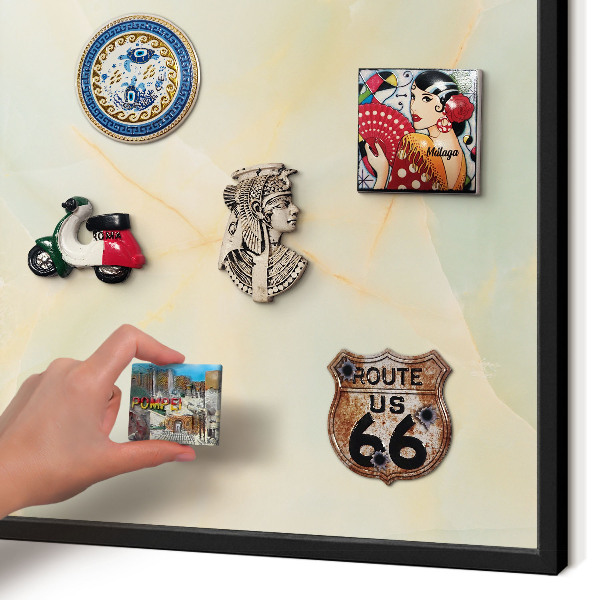 Metal wall board for magnets in a black frame Marble elegance