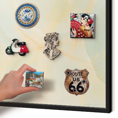 Metal wall board for magnets in a black frame Marble elegance