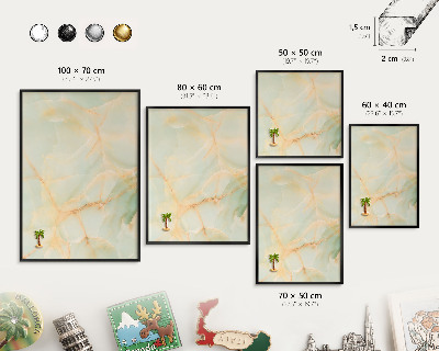 Metal wall board for magnets in a black frame Marble elegance