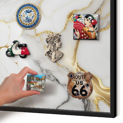 Vacation magnet board with a black frame Abstract marble