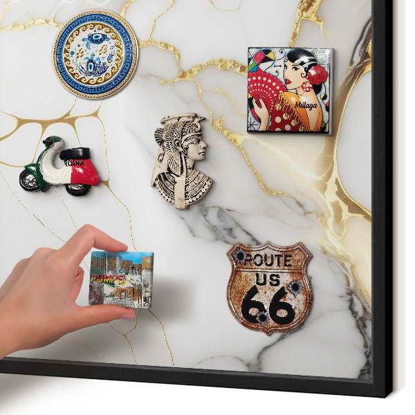 Vacation magnet board with a black frame Abstract marble