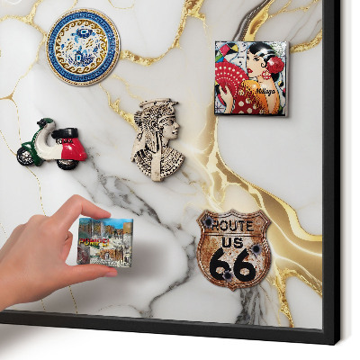 Vacation magnet board with a black frame Abstract marble