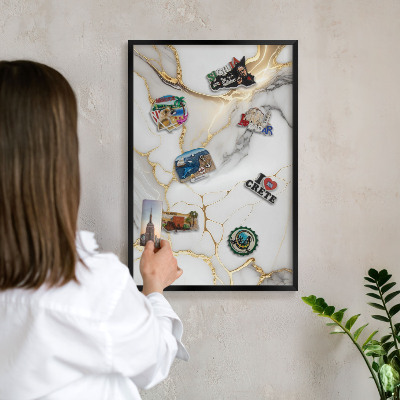 Vacation magnet board with a black frame Abstract marble