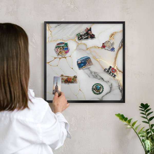 Vacation magnet board with a black frame Abstract marble